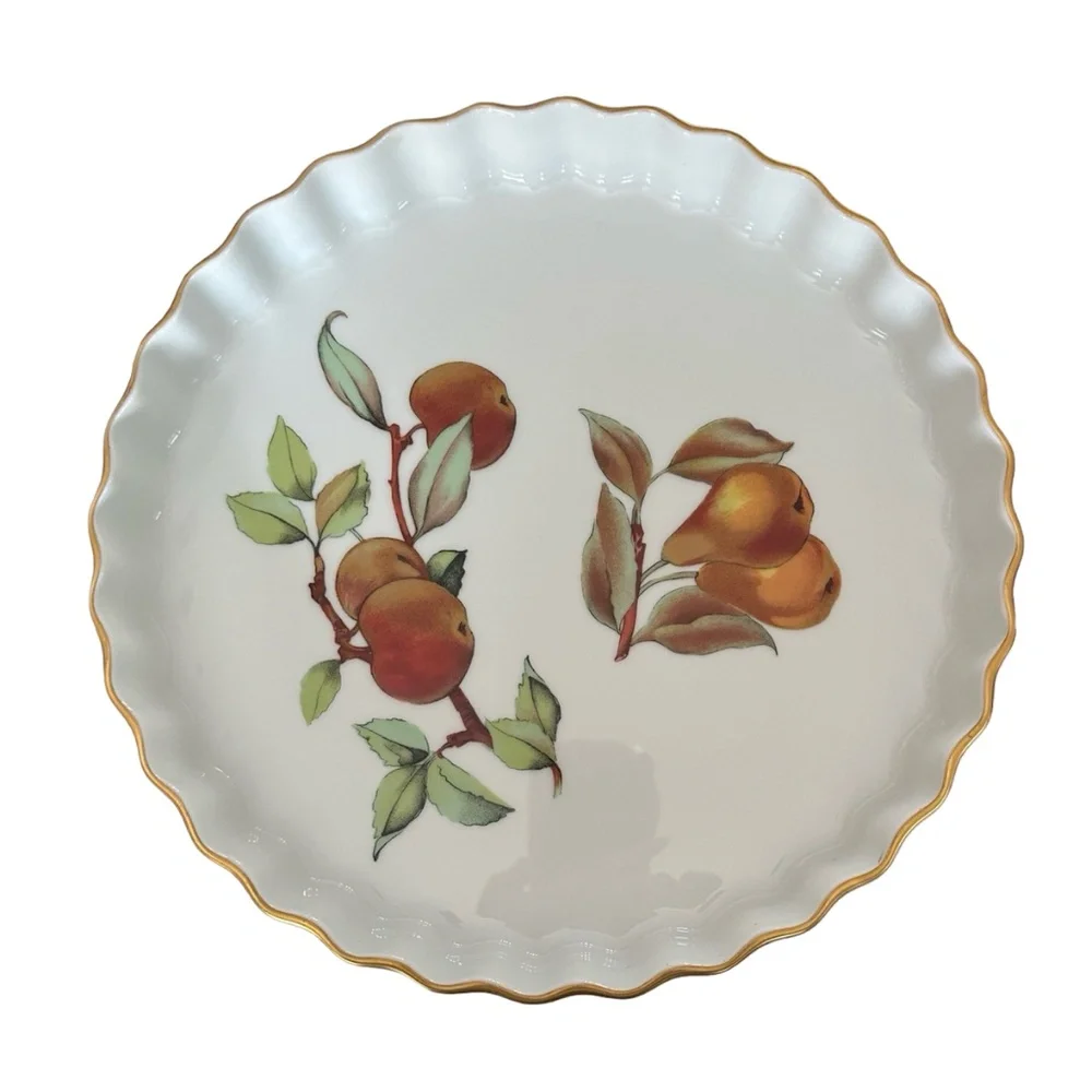 Royal Worcester Evesham Gold 10.5 Quiche Pan Round Porcelain Baking Dish England
